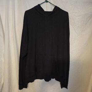 MENS HANES BLACK LONG SLEEVE HOODED T-SHIRT. SIZE XXL